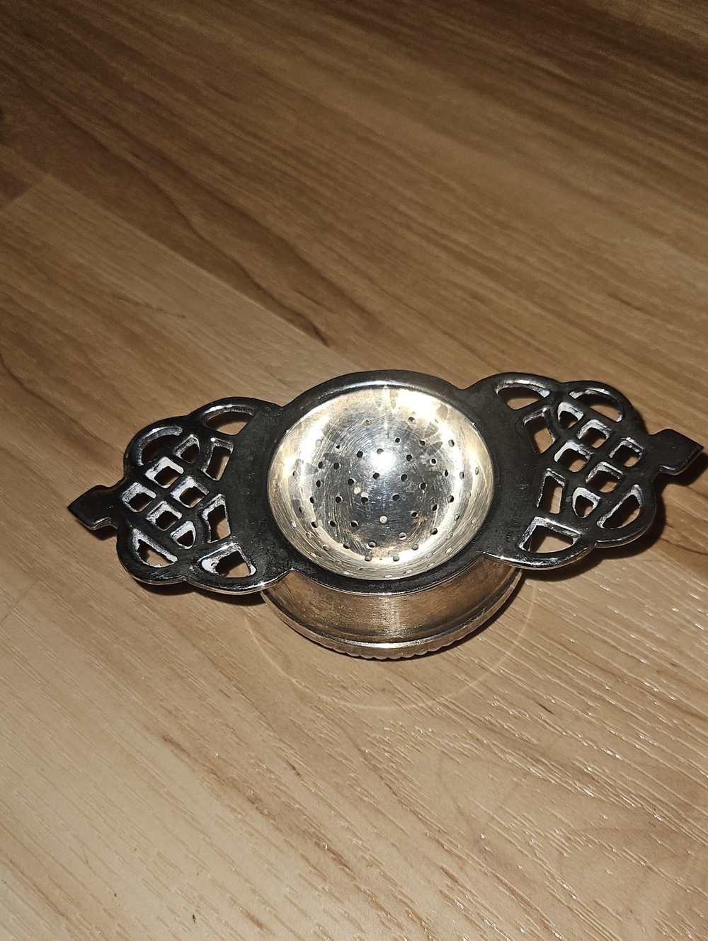 Silver Plated Tea Strainer with Ornate Handles
